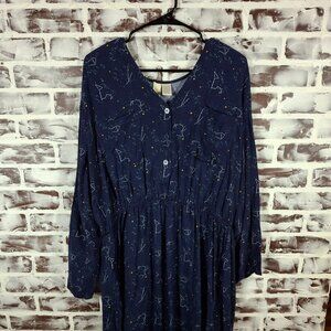 Mimi Chica 1X Navy Blue Tunic Top Night Sky Constellations Long Sleeves